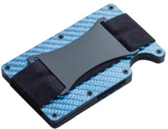 Porte-cartes en carbone avec pince à billets - Porte-cartes - Pince à billets - Extensible - Sécurité RFID - Carbone - Blauw