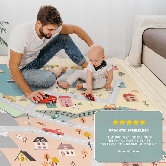 LetsPlaymats® Speelmat baby kinderen - Seizoenen - Stad - Huizen - Weg - Kinderen - Auto - Speelkleed van vinyl - Speeltapijt - Antislip - 180x120 cm van LetsPlaymats® — afbeelding 4