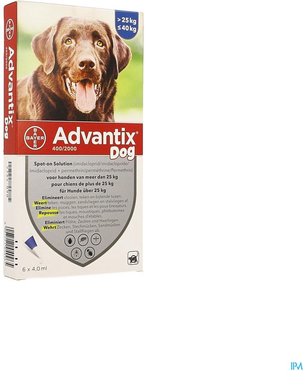 Advantix 400/2000 - Hond - 25 tot 40 kg - 6 pipetten x 4 ml | bol.com