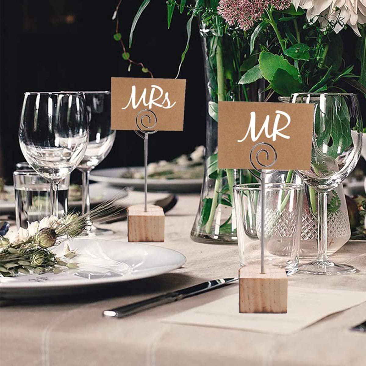 20 Porte-photos Avec Pince Sur Socle Bois - Support Pour Notes, Photos, Cartes, Décoration Mariage, Bureau, Restaurant