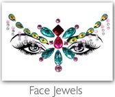 Festival Diamant Face Jewels (Blauw/Groen/Roze) [Dots Strass Steentjes met zelfklevend Plaklaag - Sticker Diamantjes voor Lichaam en Gezicht - Festival tattoo set outfit diamand glitter - Juwelen Face Glitterstiften tattoos kinderen]