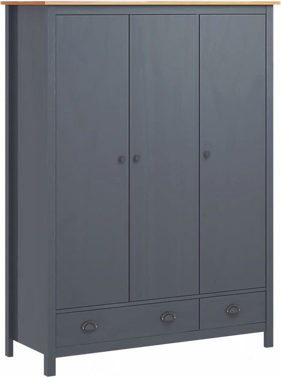 Medina Armoire 3 portes Gamme Hill 127x50x170 cm bois de pin gris