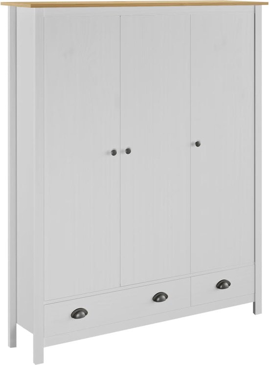 Armoire Medina 3 portes Gamme Colline 127x50x170 cm pin blanc