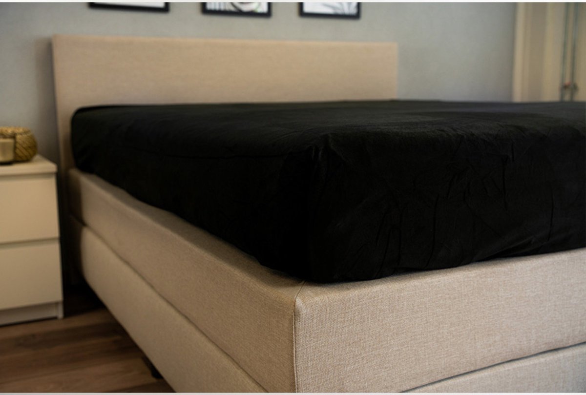 Beau Maison Velvet Velours Hoeslaken Zwart 160 x 200 cm + 40 cm hoekhoogte