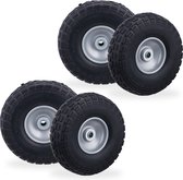 Relaxdays 4x steekwagenwiel - 4.1/3.5-4 - rubber - bolderkarwiel zwart-grijs - antilekband