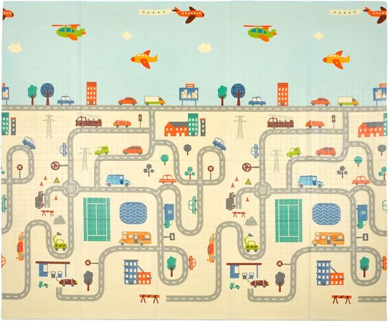 LITTLE STORY Children's Mat, Reversible Foam Mat for Crawling, Double-Sided, XXL, Foldable, Odourless, XPE Foam, Two Different Patterns, 180 x 120 x 1 cm