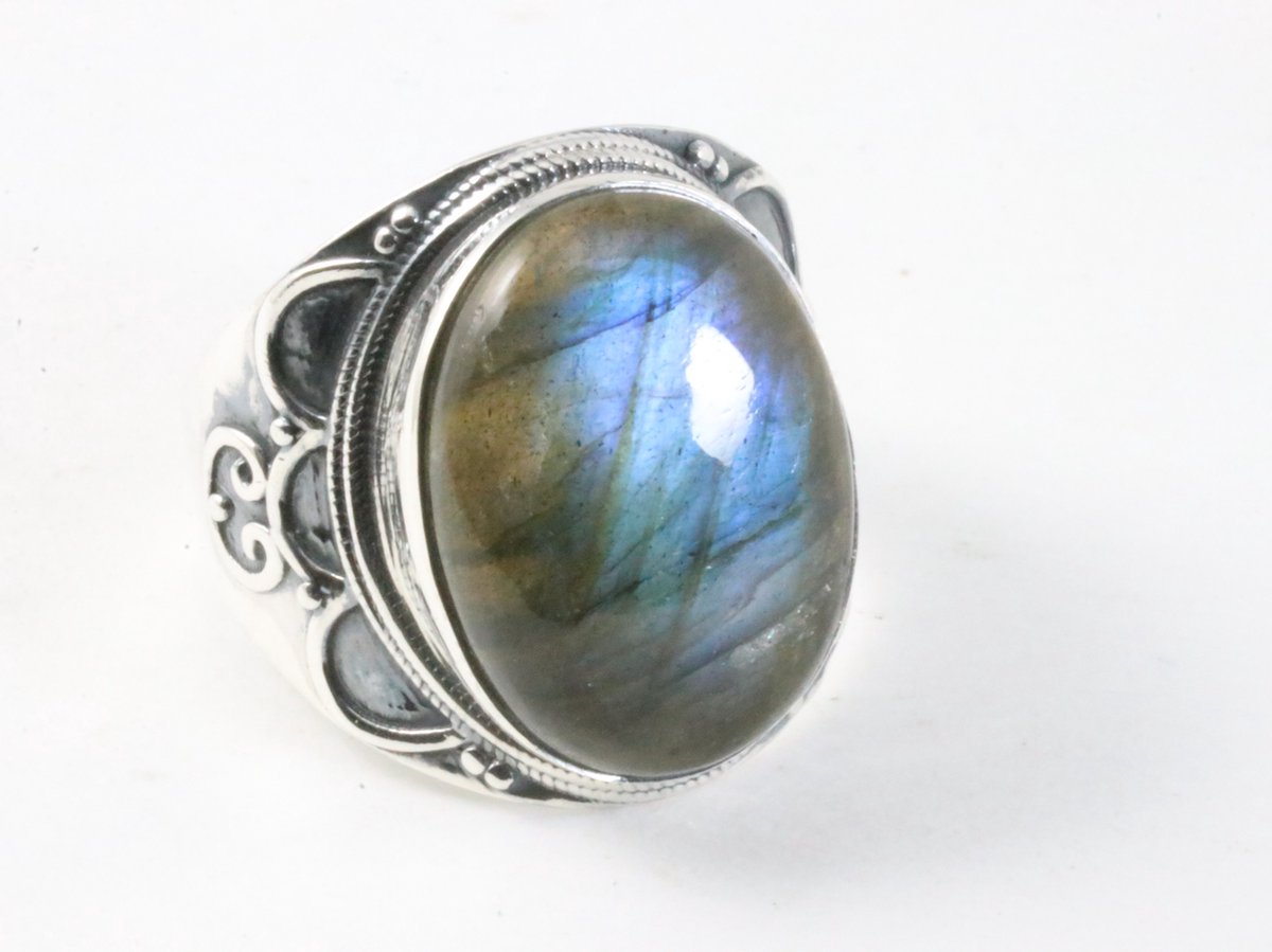Bague Argent Massif 925 Avec Pierre Labradorite Ovale - Occasion