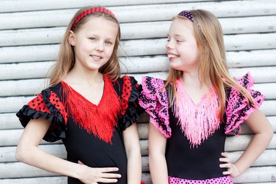 Spaanse Flamenco jurk - Zwart/Rood - Maat 116/122 (8) - Verkleed jurk kind verkleedkleding meisje