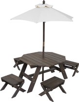 KidKraft Octagon Table, Stools & Umbrella Set - Bear Brown & Beige