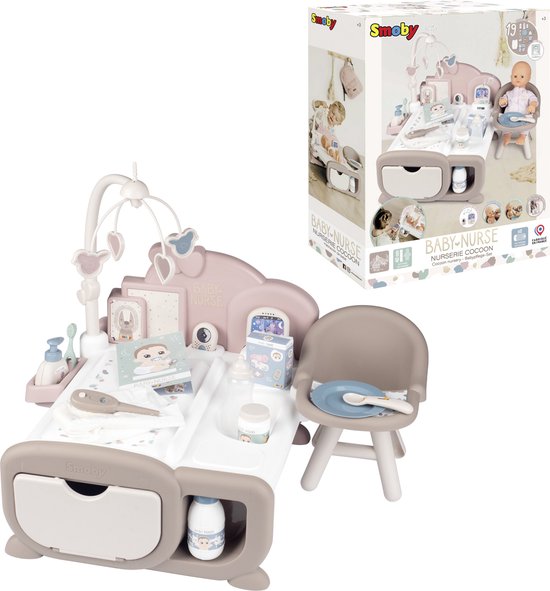 Smoby - Baby Nurse - Kinderkamer - Verzorgingstafel- Bed - Baby - Pop