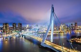 Fotobehangkoning - Behang - Fotobehang - Rotterdam - Skyline - Erasmusbrug - Stad - Vliesbehang - 368 x 254 cm