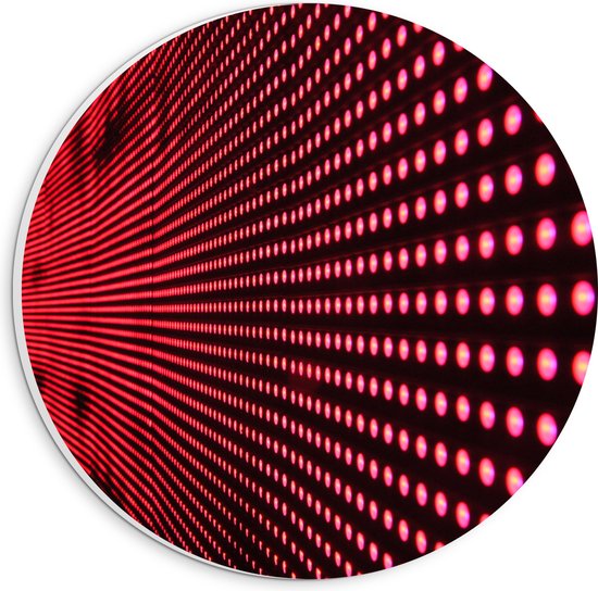 PVC Schuimplaat Muurcirkel - Muur met Rode Lichtjes erin - 20x20 cm Foto op Muurcirkel (met ophangsysteem)