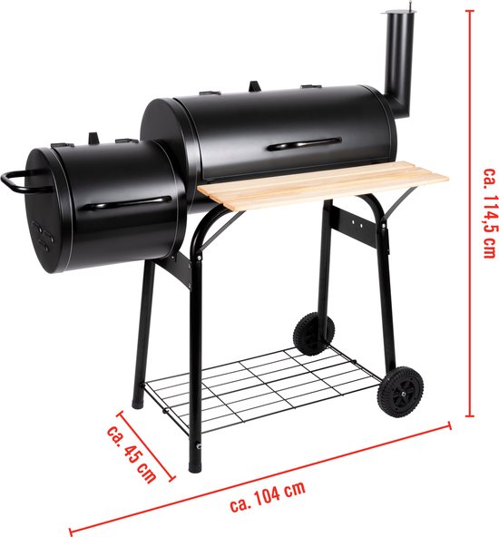 BBQ collection Smokerbarbecue - BBQ Smoker - met Aparte Smoker - Instelbare Schoorsteen - 104 x 58 x 114 cm