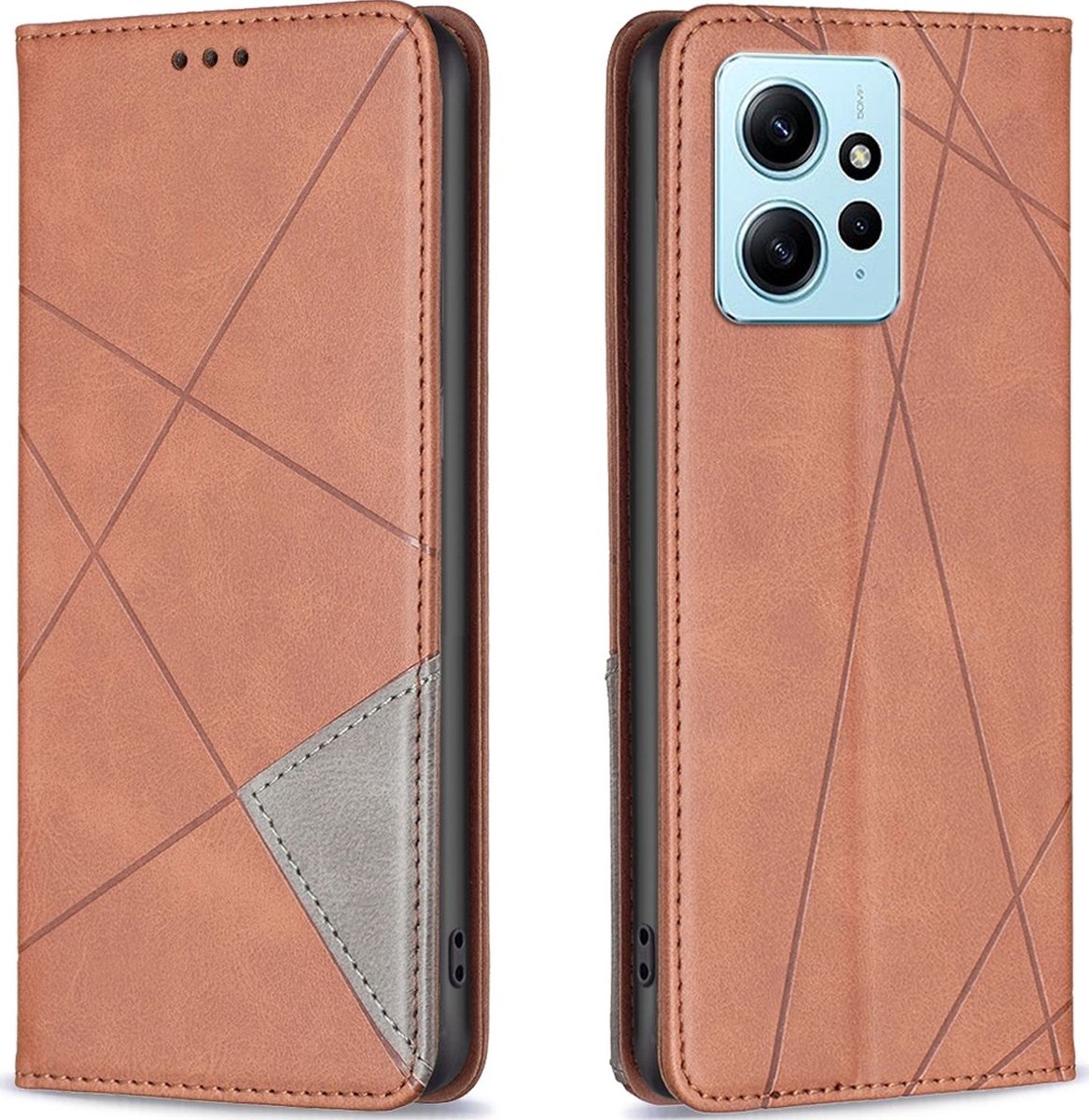 Mobigear Telefoonhoesje geschikt voor Xiaomi Redmi Note 12 Hoesje | Mobigear Rhombus Slim Bookcase | Pasjeshouder voor 2 Pasjes | Telefoonhoesje voor Pinpas / OV Kaart / Rijbewijs - Bruin