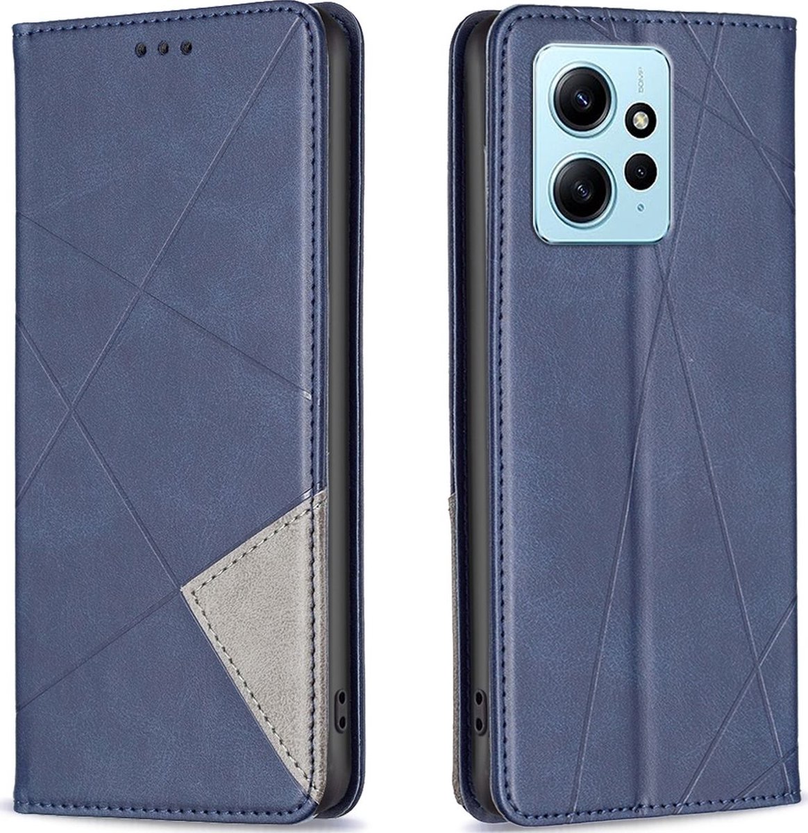 Mobigear Telefoonhoesje geschikt voor Xiaomi Redmi Note 12 Hoesje | Mobigear Rhombus Slim Bookcase | Pasjeshouder voor 2 Pasjes | Telefoonhoesje voor Pinpas / OV Kaart / Rijbewijs - Blauw