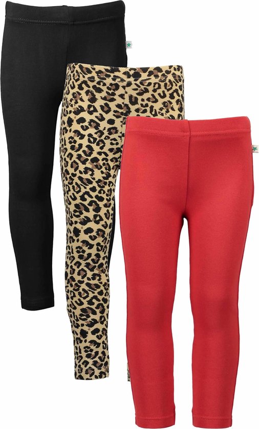 Blue Seven BIO BASICS SET (3stuks) Leggings Zwart, Panter en Rood - Maat 128