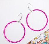 Jeannette-Creatief® - Beach - Pink Pearls - Zilveren oorringen - Roze oorbellen - Fuchsia - Dames Oorbellen - Hoops