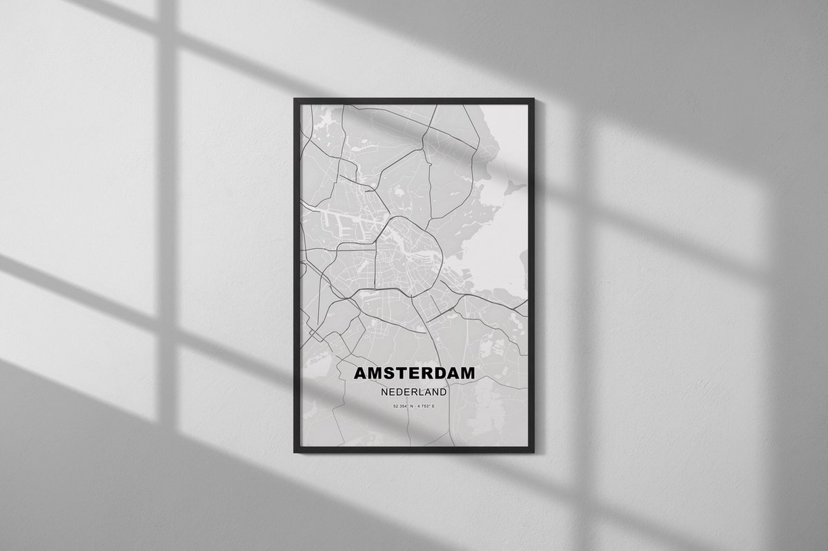 Amsterdam, Nederland - Kaart - Stadskaart - Poster - Formaat: 70x50 cm