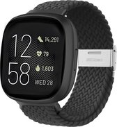 Strap-it Smartwatch bandje - Verstelbaar gevlochten nylon bandje - geschikt voor Fitbit Versa 3 / Fitbit Sense - zwart