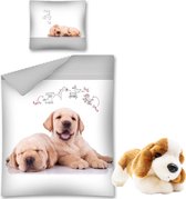 Labrador dekbedovertrek - Honden - eenpersoons - 100% katoen - inclusief pluche Basset hondje!