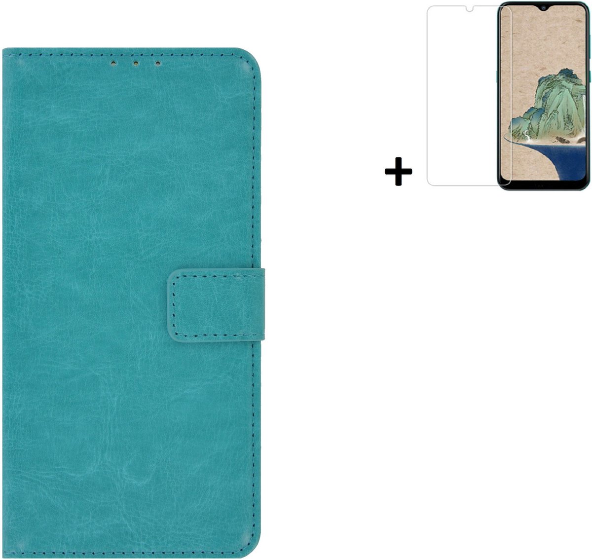 Geschikt voor Nokia G22 Hoesje - Bookcase - Nokia G22 Hoesje - Pu Leder Wallet Book Case Turquoise Cover + Screenprotector