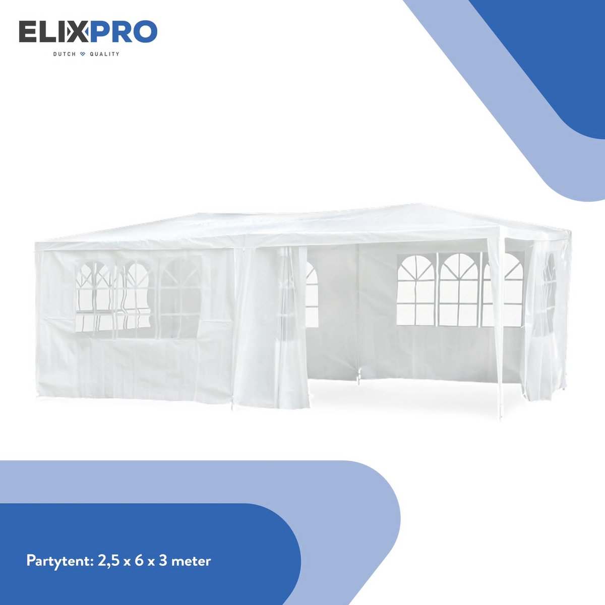 ElixPro - Premium party tent 3 x 6m - Easy up - zijwanden met ramen - wind bestendige partytent - waterdicht - stevige frame - UV bestendig - wit
