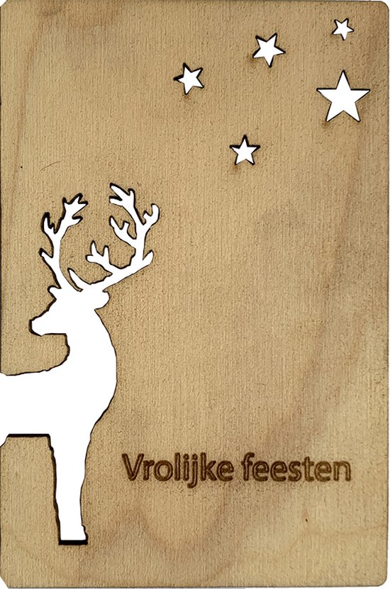 Woodyou Houten Kerstkaart Vrolijke Feesten Hert Berk bol