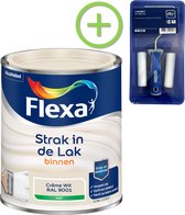 Flexa Strak in de Lak - Watergedragen - Mat - Creme Wit / Ral 9001 - 750 ml + Flexa Lakroller - 4 delig