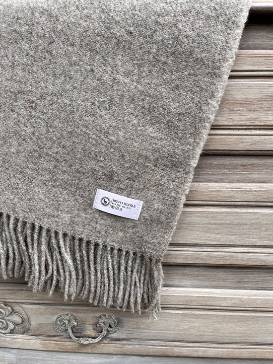 Wollen deken "Grace" - Beige - Plaid - 100% nieuwe wol - zacht - warm - licht 140x200cm