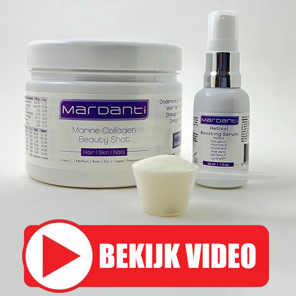 Mardanti Collageen en Retinol Serum | Voordeelbundel | Voor het verhogen van de cel- en huidvernieuwing | Tegen huidveroudering | Egaliseert rimpels en fijne lijntjes | Ondersteunt het herstellend vermogen van de huid | Voedt de huid | 30 ML