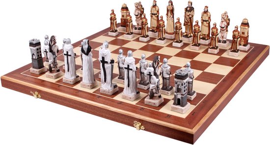 Thumbnail van een extra afbeelding van het spel Grunwald schaakset - Opklapbaar Decoratieve Schaakbord met Schaakstukken - Koning 135mm - Schaakbord 600x300