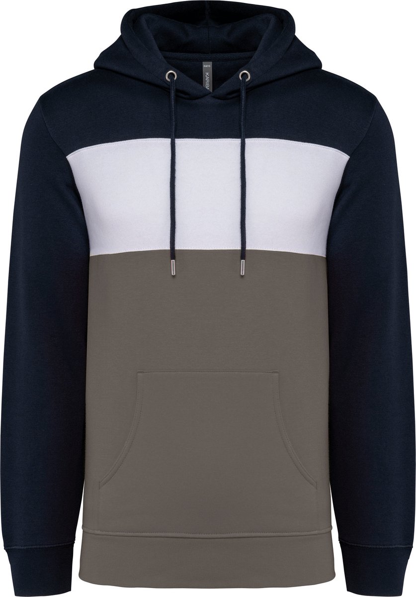 Driekleurige unisex hoodie met capuchon merk Kariban Donkerblauw/Wit/Basalt - XXL