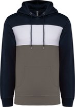 Driekleurige unisex hoodie met capuchon merk Kariban Donkerblauw/Wit/Basalt - XS