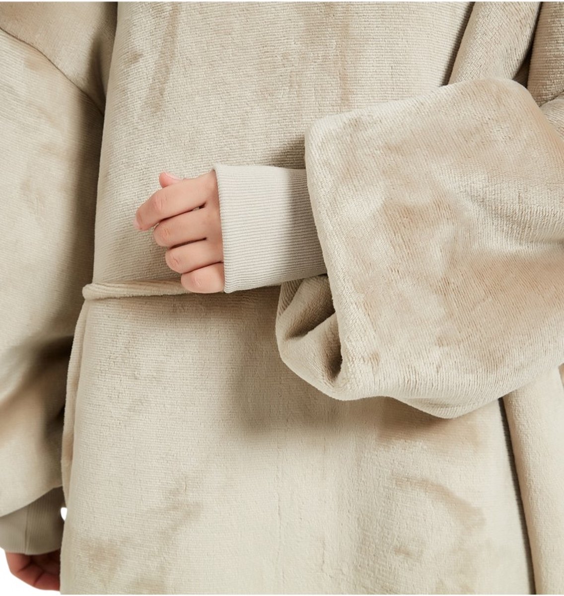 Badrock Hoodie deken - Fleece deken met mouwen en capuchon – Oversized hoodie deken met mouwen – Fleece TV deken – Draagbare deken - Plaid met mouwen – hoodie blanket - Warm & zacht – Fleece poncho – Beige — cadeau in Wonen & Interieur - foto 3