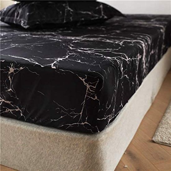 Hoeslaken 180 x 200 cm aspect marbre blanc noir drap housse microfibre pour  matelas