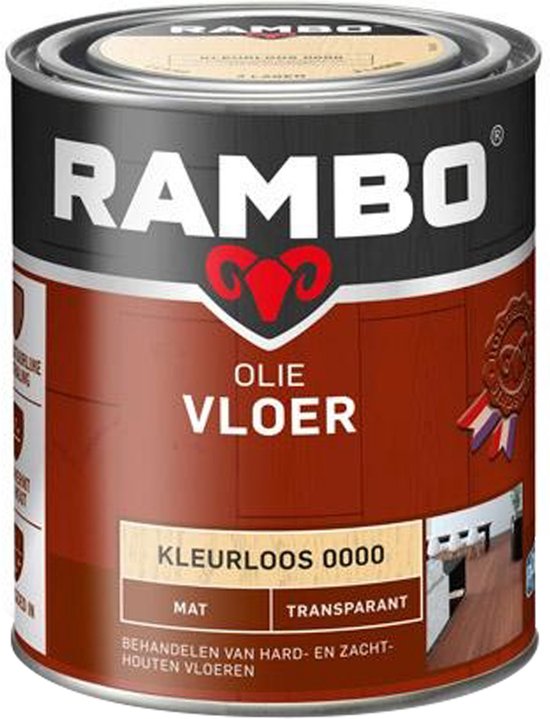 Foto: Rambo vloer olie transparant mat voedt beschermt accentueert de houtnerf kleurloos 0 75l