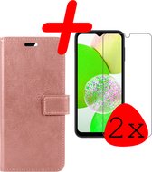 Hoes Geschikt voor Samsung A14 Hoesje Bookcase Hoes Flip Case Book Cover Met 2x Screenprotector - Hoesje Geschikt voor Samsung Galaxy A14 Hoes Book Case Hoesje - Rosé goud