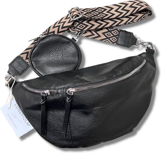 Pander Heuptas met dubbele rits, nylon, overal riemtas, modieuze heuptassen voor vrouwen met verstelbare riem, 1L., 19cm x 5.5cm x 13cm (7.5' x 2' x 5