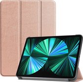 Hoesje Geschikt voor iPad Pro 2021 (12,9 inch) Hoes Case Tablet Hoesje Tri-fold - Hoes Geschikt voor iPad Pro 12,9 inch (2021) Hoesje Hard Cover Bookcase Hoes - Rosé goud