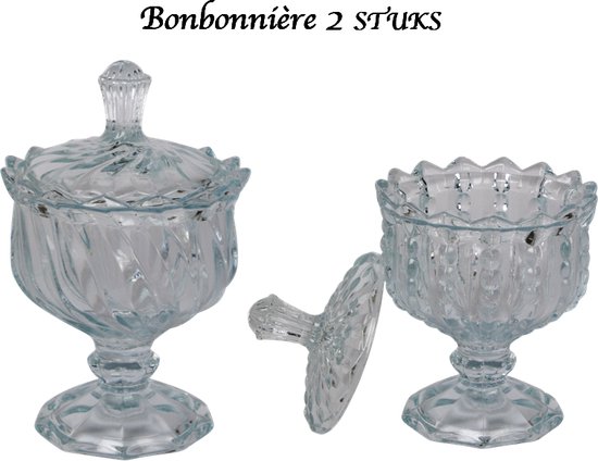 Bonbons Bonbonnière 15 x 10 cm lot de 2 - Bonbonnière en verre XL -  bonbonnière avec... | bol.com