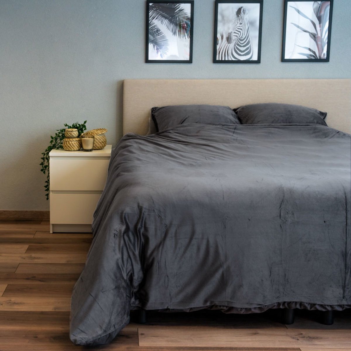 Beau Maison Velvet Dekbedovertrek Antraciet 240 x 220 cm + 2 kussenslopen