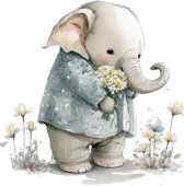 Poster olifantje met bloemen-posters-A3 formaat-watercolours spring-winter animals-dieren-kinderkamer accessoires-babykamer accessoires