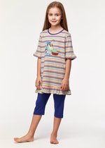 Woody pyjama meisjes/dames - multicolor gestreept - schildpad - 231-1-TUN-S/906 - maat 152
