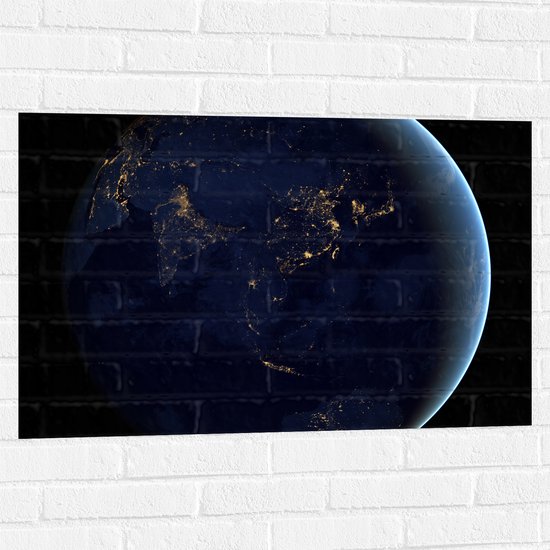 Muursticker - Azië op de Wereldbol vanuit het Heelal - 90x60 cm Foto op Muursticker