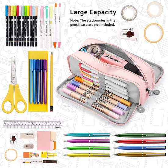 etui, pennenetui met grote capaciteit, grote etui met 3 vakken voor meisjes jongens, pencil case aesthetic,cosmetische tas, schrijfwarentas met