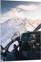 Vlag - Uitzicht op Besneeuwde Bergen en Bedieningstoestel vanuit Helikopter - 80x120 cm Foto op Polyester Vlag