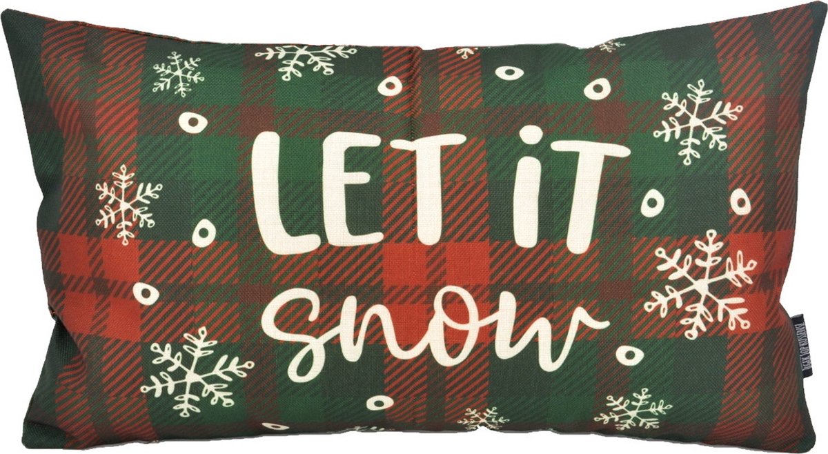 Gek op Kussens! Sierkussen Let It Snow Long | 30 x 50 cm | Katoen/Linnen Groen/Rood