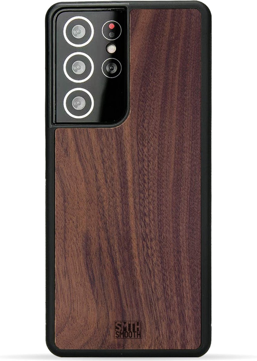 SMOOTH houten Samsung Galaxy S21 Ultra hoesje - WALNOOT - stijlvol en beschermend - gemaakt van echt hout en TPU - ecologisch en duurzaam