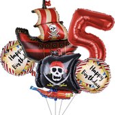 Piraten ballonnen - Leeftijd: 5 Jaar - Piraten Feest - Piratenschip - Thema Pakket - Piraten Decoratie - Piraten kinderfeestje - Kapitein Haak -Helium Ballonnen - Stoere Jongens Feestje - Piraten Thema Feest