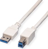 VALUE USB 3.2 Gen 1 kabel, type A-B, wit, 0,8 m